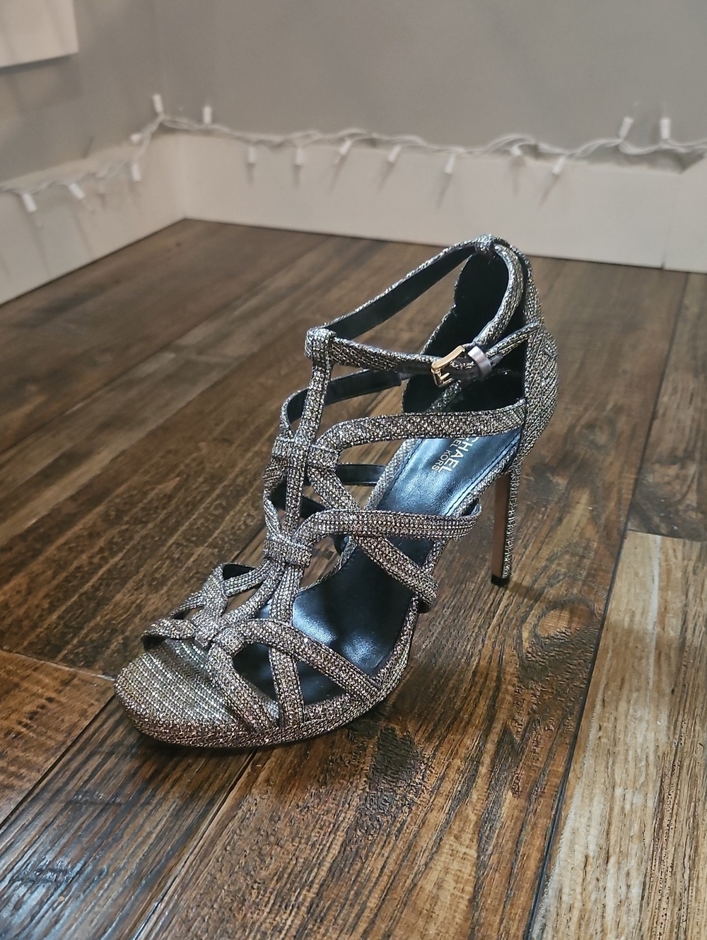 Michael Kors Silver Glitter Strappy Stiletto Sandals